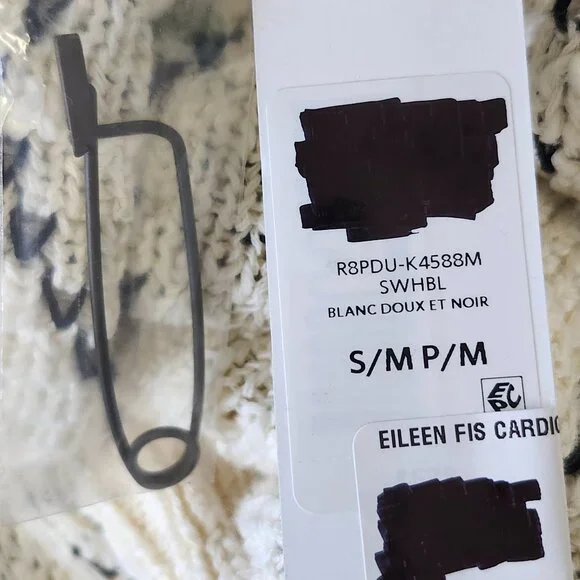 Eileen Fisher Women's Soft White/Black Long Chunky Cardigan Size S/M - Picture 3 of 7